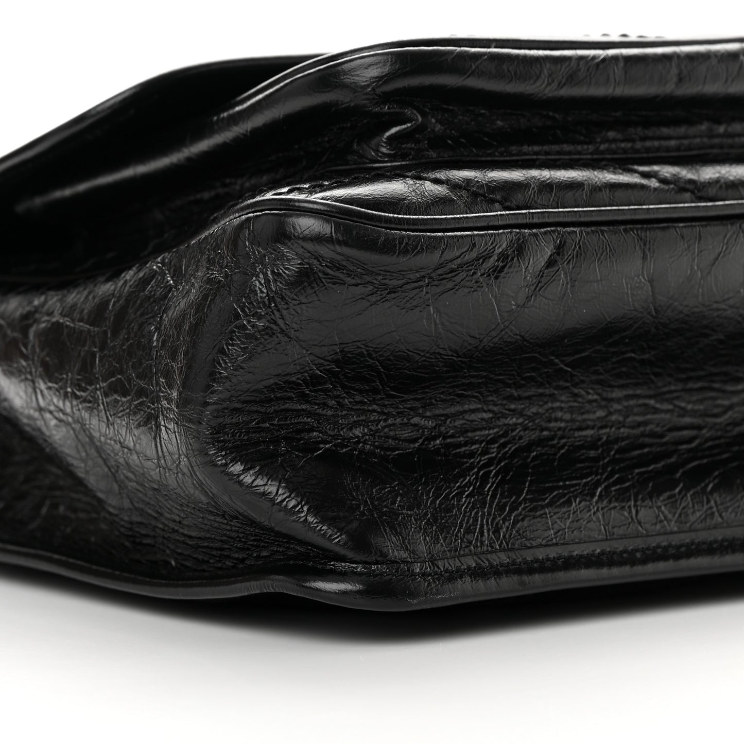 Crinkled Calfskin Matelasse Monogram Medium Niki Chain Satchel Black