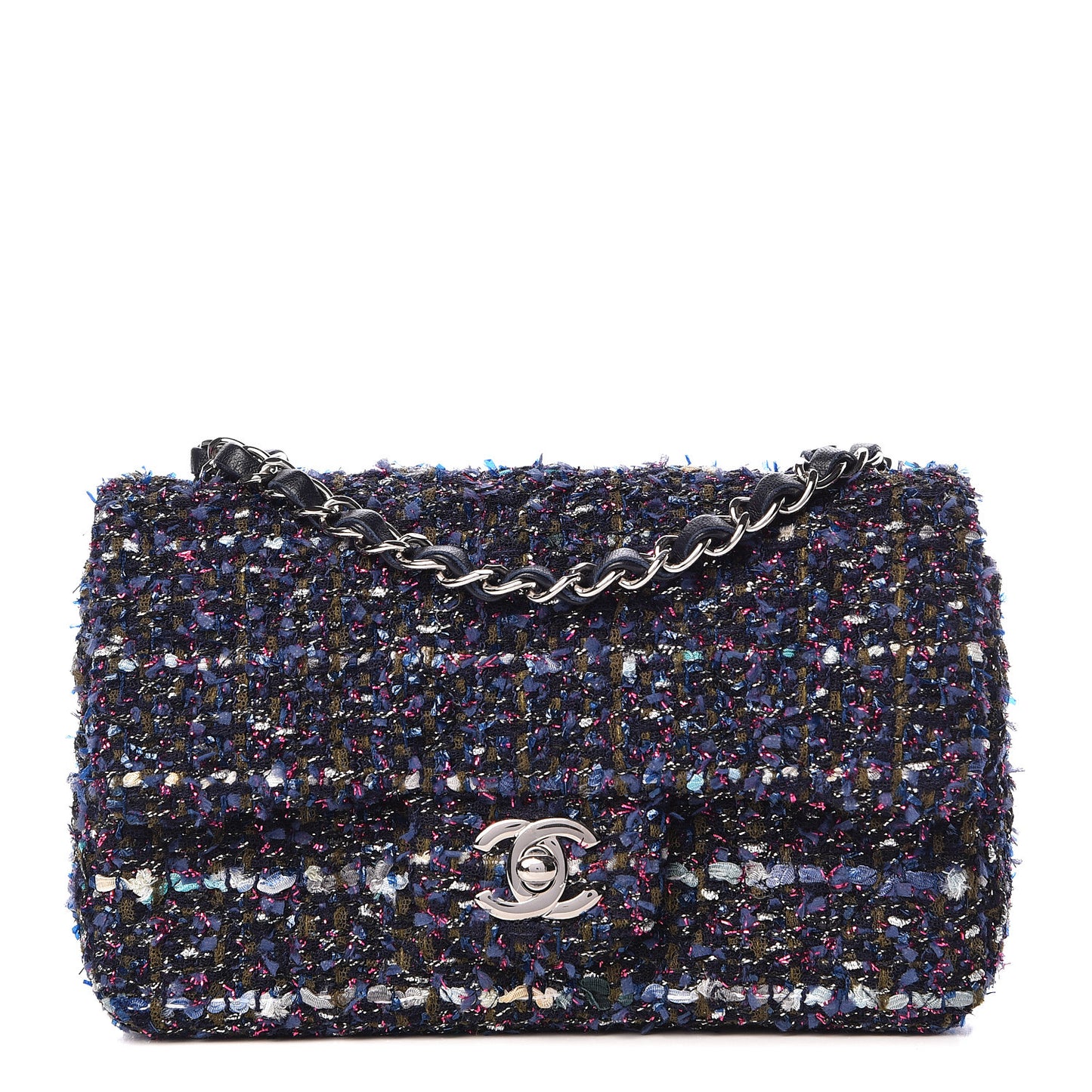 Tweed Quilted Mini Rectangular Flap Blue Purple Khaki Pink