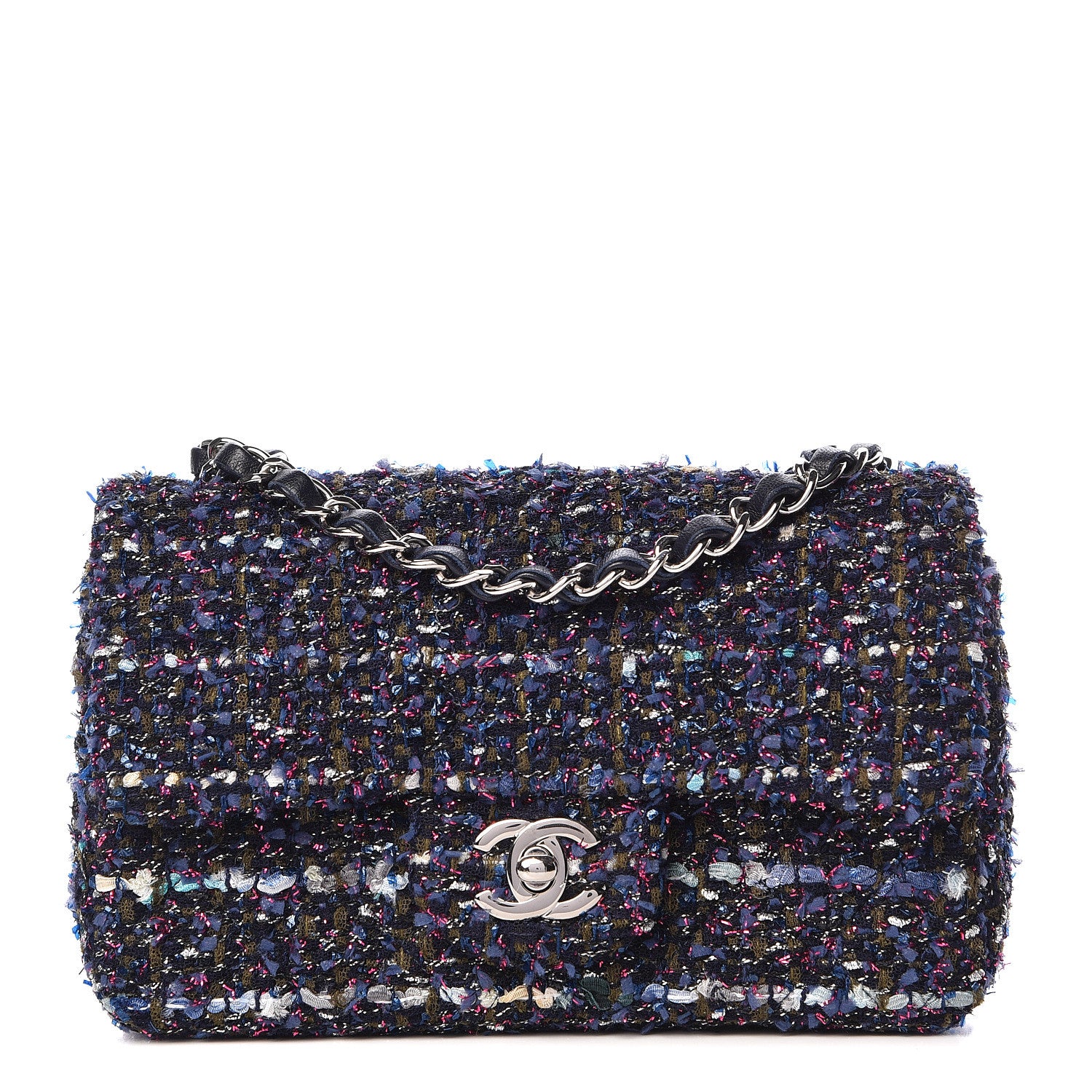 Chanel Tweed Quilted Mini Rectangular Flap Blue Purple Khaki Pink 1 of 13