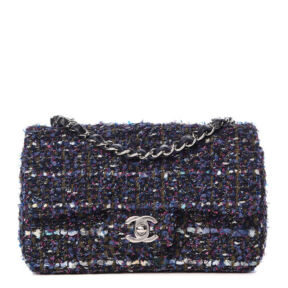 Chanel Tweed Quilted Mini Rectangular Flap Blue Purple Khaki Pink 1 of 13