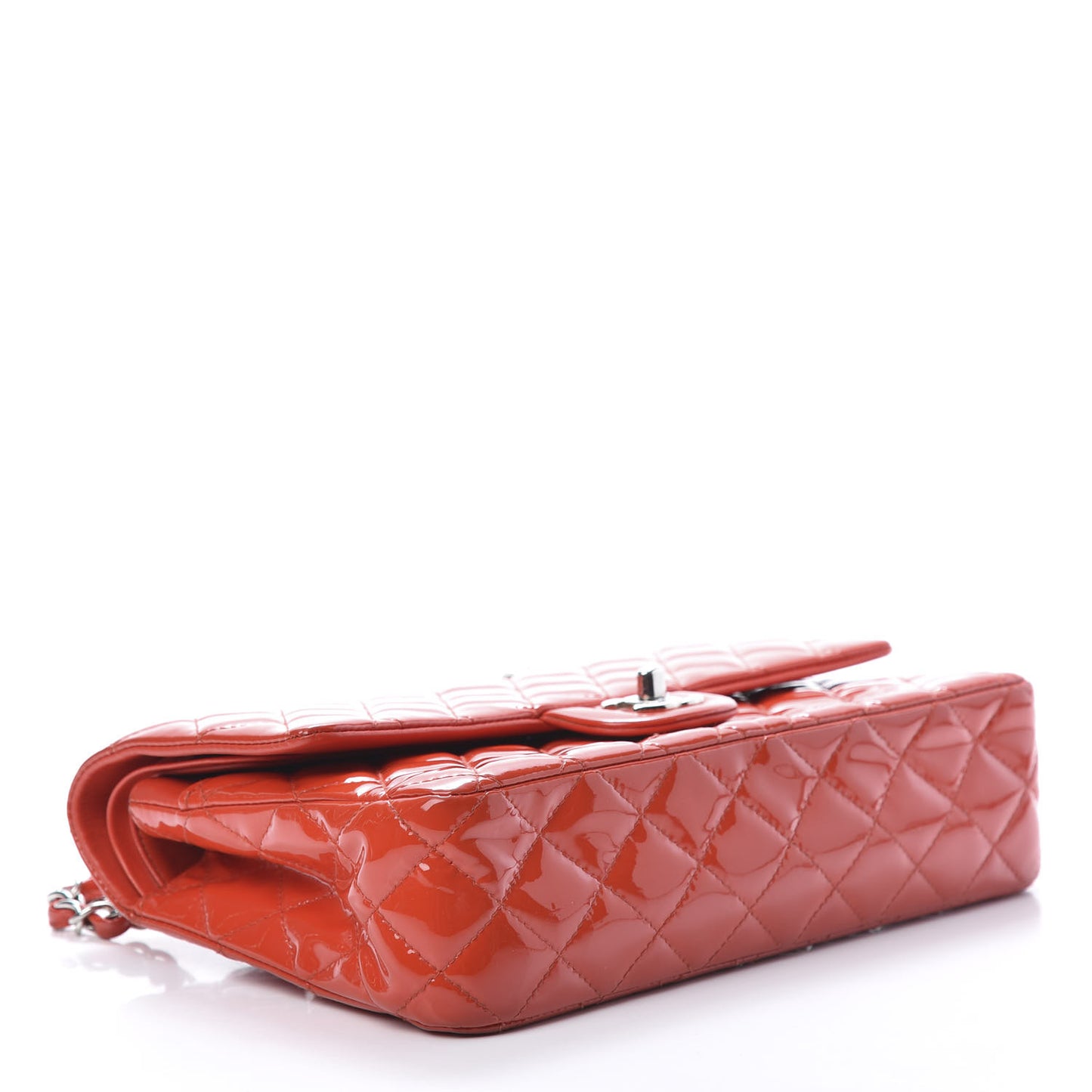 Patent Calfskin Quilted Medium Double Flap Red