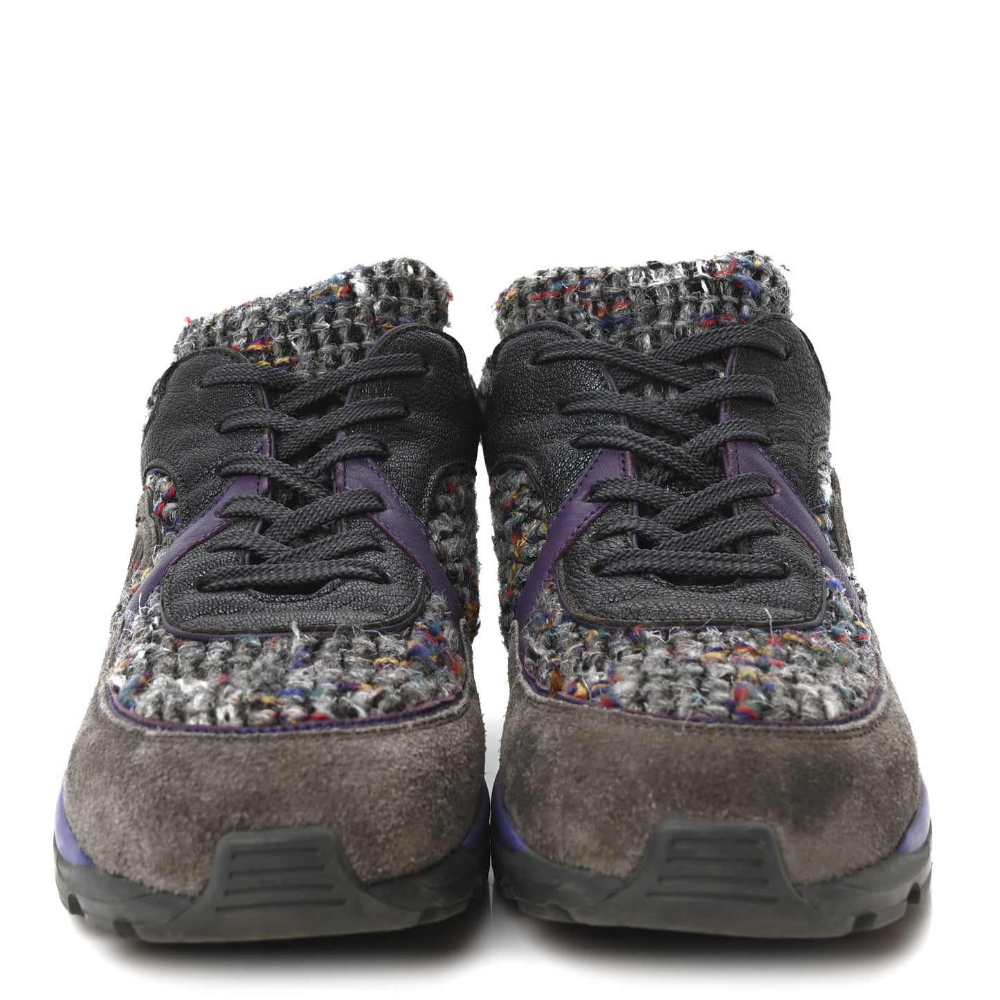 Suede Tweed Goatskin CC Sneakers 40 Grey Purple