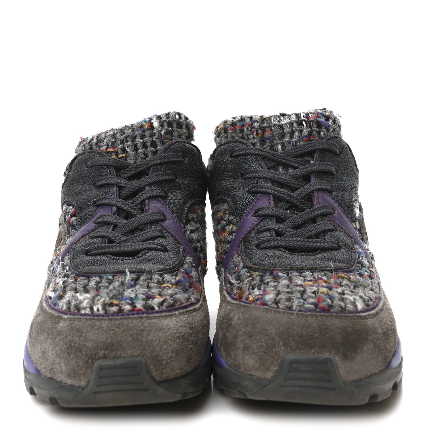 Chanel Suede Tweed Goatskin CC Sneakers 40 Grey Purple 3 of 9