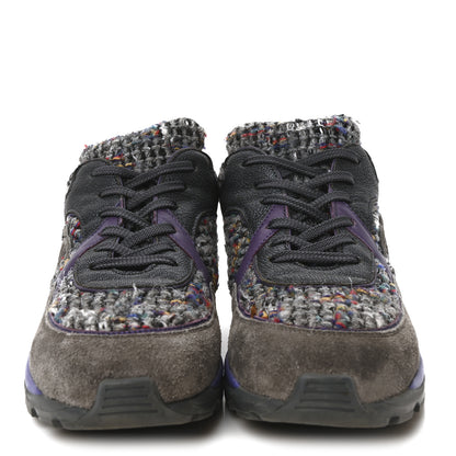 Chanel Suede Tweed Goatskin CC Sneakers 40 Grey Purple 3 of 9