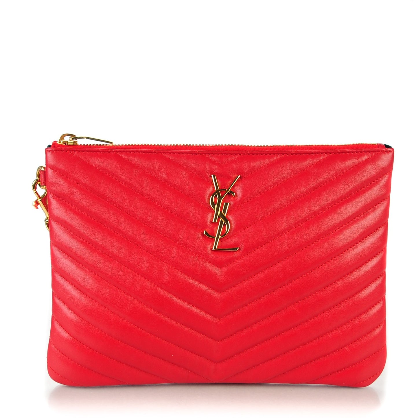 Calfskin Matelasse Chevron Monogram A5 Wristlet Red