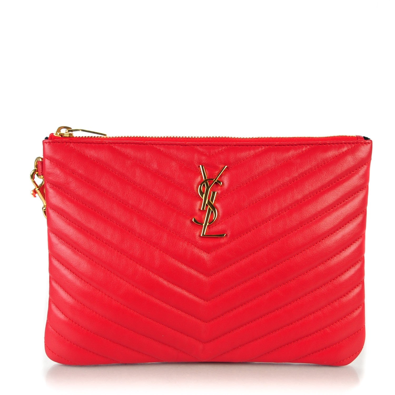 Saint Laurent Calfskin Matelasse Chevron Monogram A5 Wristlet Red 1 of 7