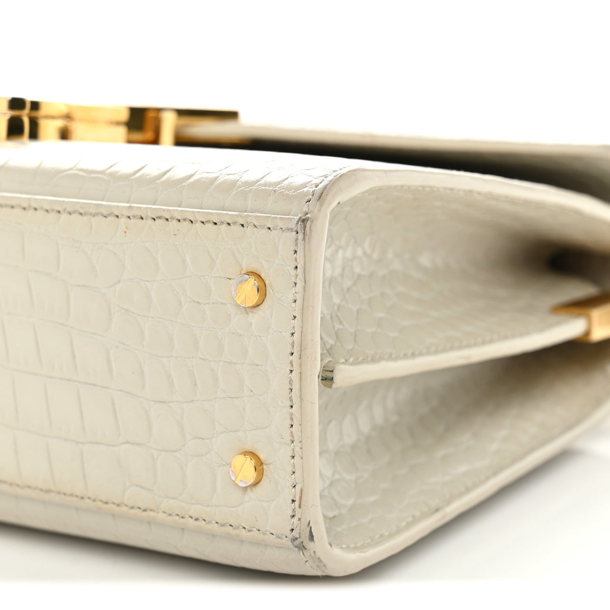 Saint Laurent Crocodile Embossed Mini Classic Monogram Cassandra Top Handle Crema Soft 10 of 12