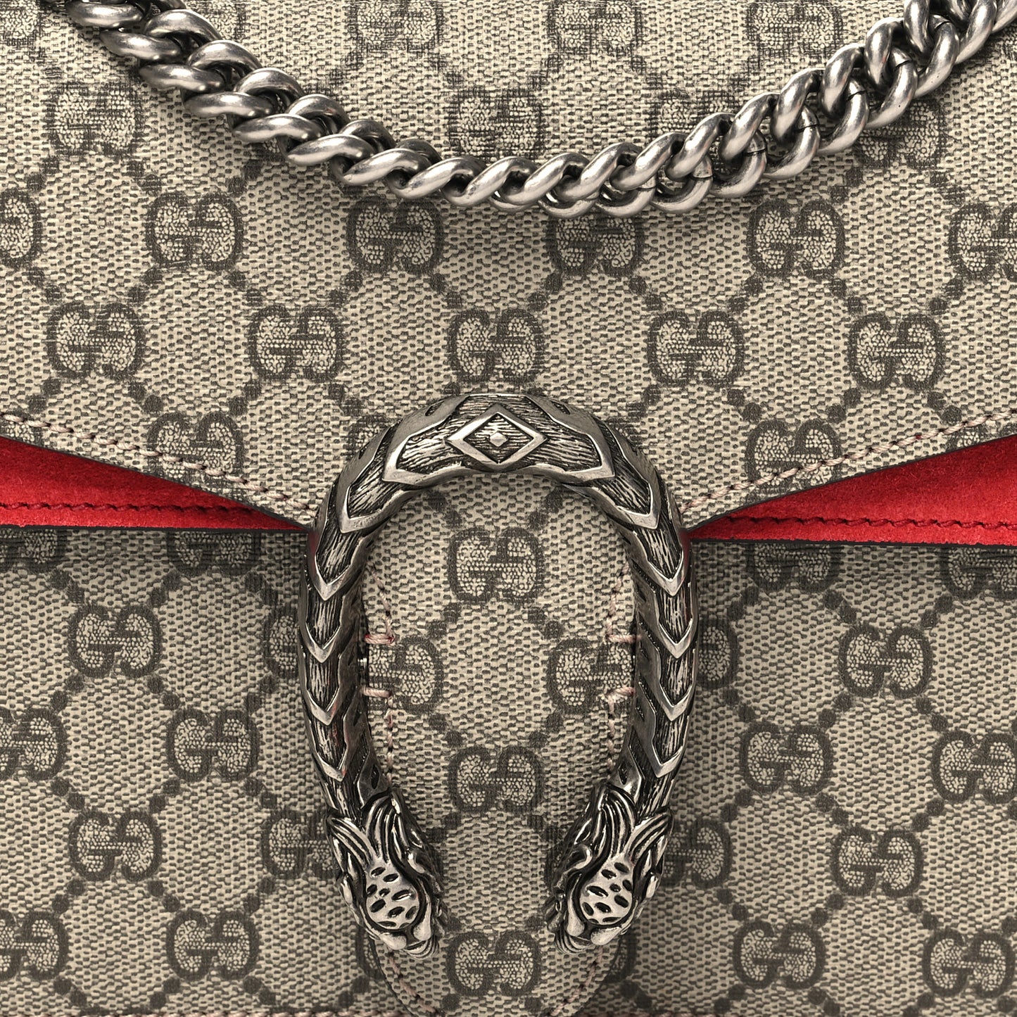 GG Supreme Monogram Suede Small Dionysus Shoulder Bag Beige Ebony Vulcanic Red