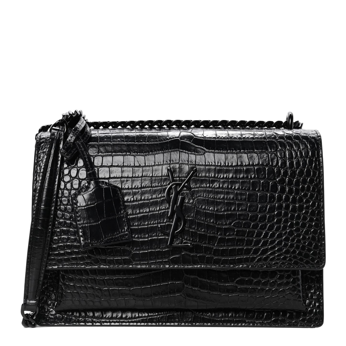 Calfskin Crocodile Embossed Medium Monochrome Monogram Sunset Black