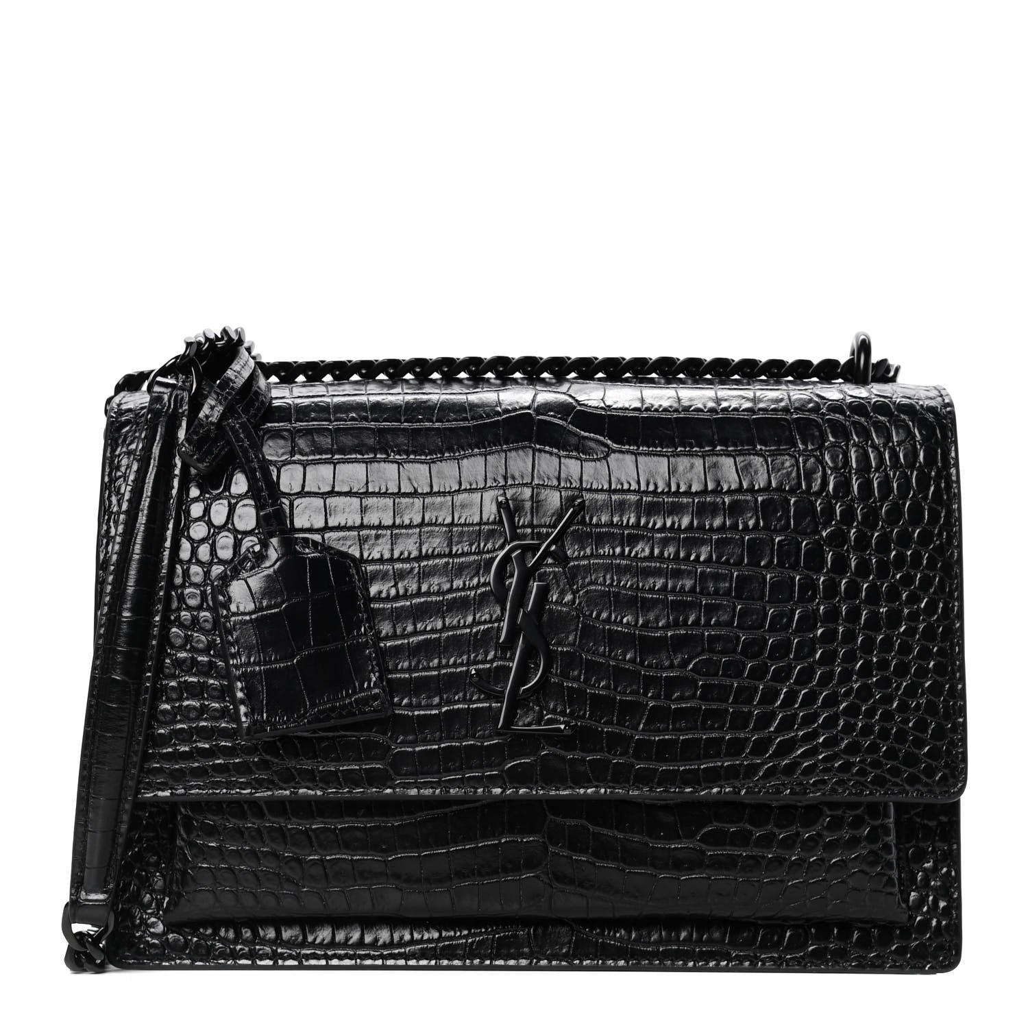 Saint Laurent Calfskin Crocodile Embossed Medium Monochrome Monogram Sunset Black 1 of 4