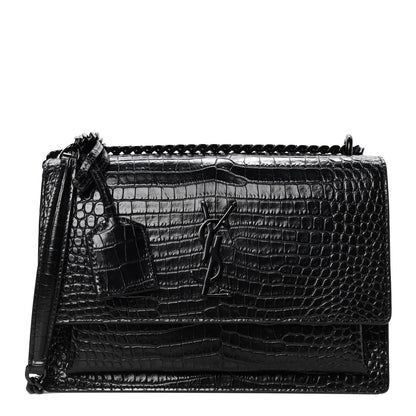 Saint Laurent Calfskin Crocodile Embossed Medium Monochrome Monogram Sunset Black 1 of 4