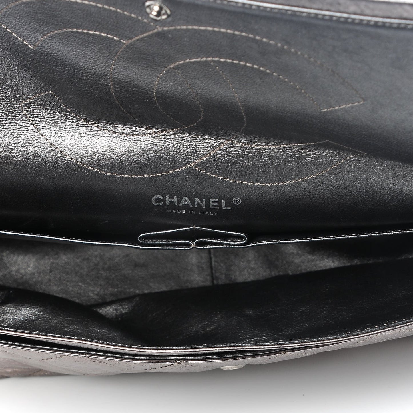 Metallic Aged Calfskin Quilted 2.55 Reissue 228 Flap Dark Silver