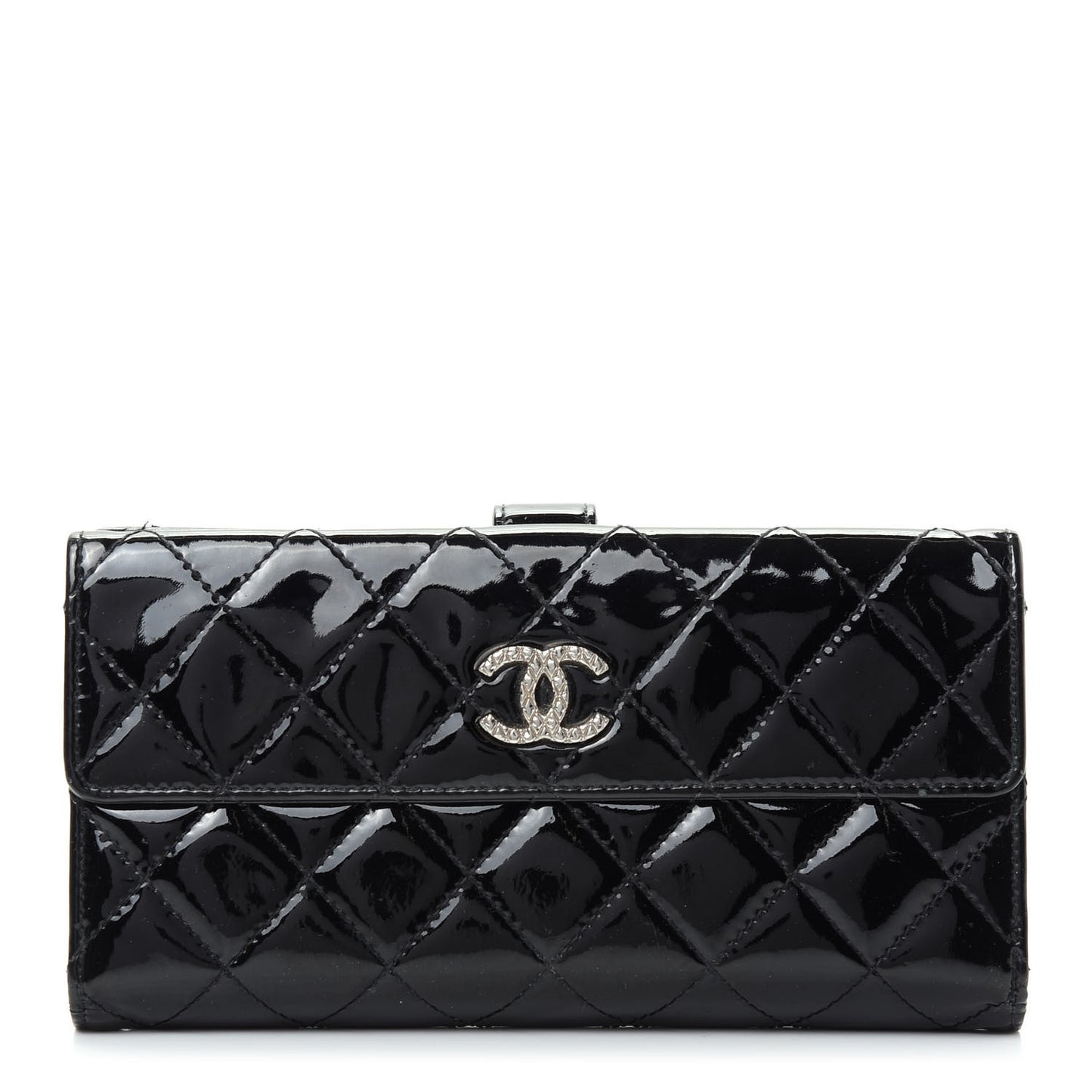 Patent Quilted Large Brilliant Flap Wallet Black