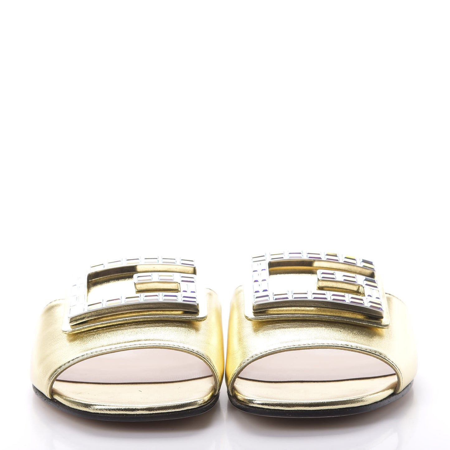 Metallic Nappa Crystal Square G Madelyn Slide Sandals 36 Gold