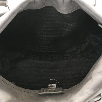 Prada Cervo Antik Easy Foldover Pushlock Satchel Grey 5 of 9
