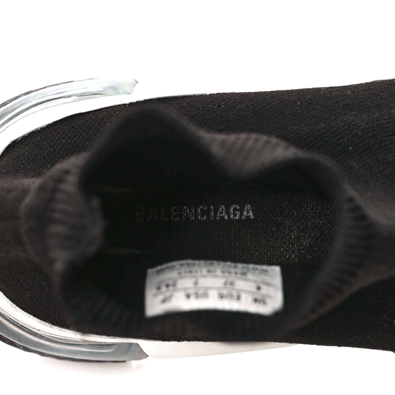 Balenciaga Neoprene Knit Womens Speed Clear Sole Sneakers 37 Black White 7 of 8