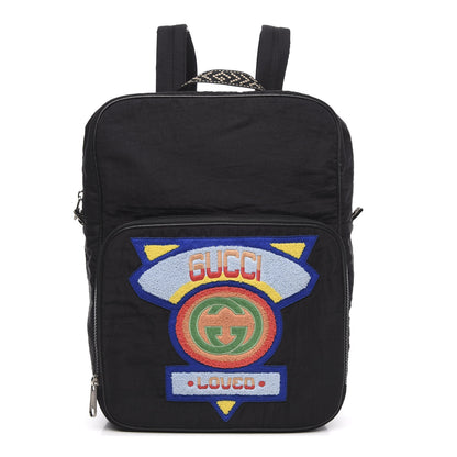 Gucci Nylon Twill 80s Logo Patch Backpack Black 1 of 9