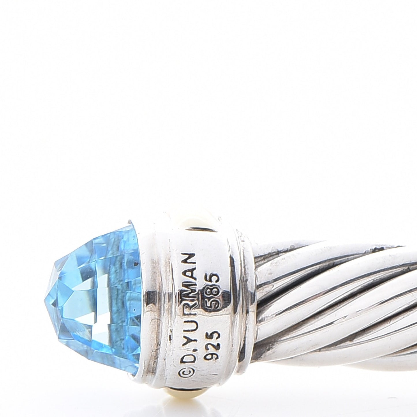 Sterling Silver 14K Yellow Gold Blue Topaz 7mm Cable Classics Bracelet