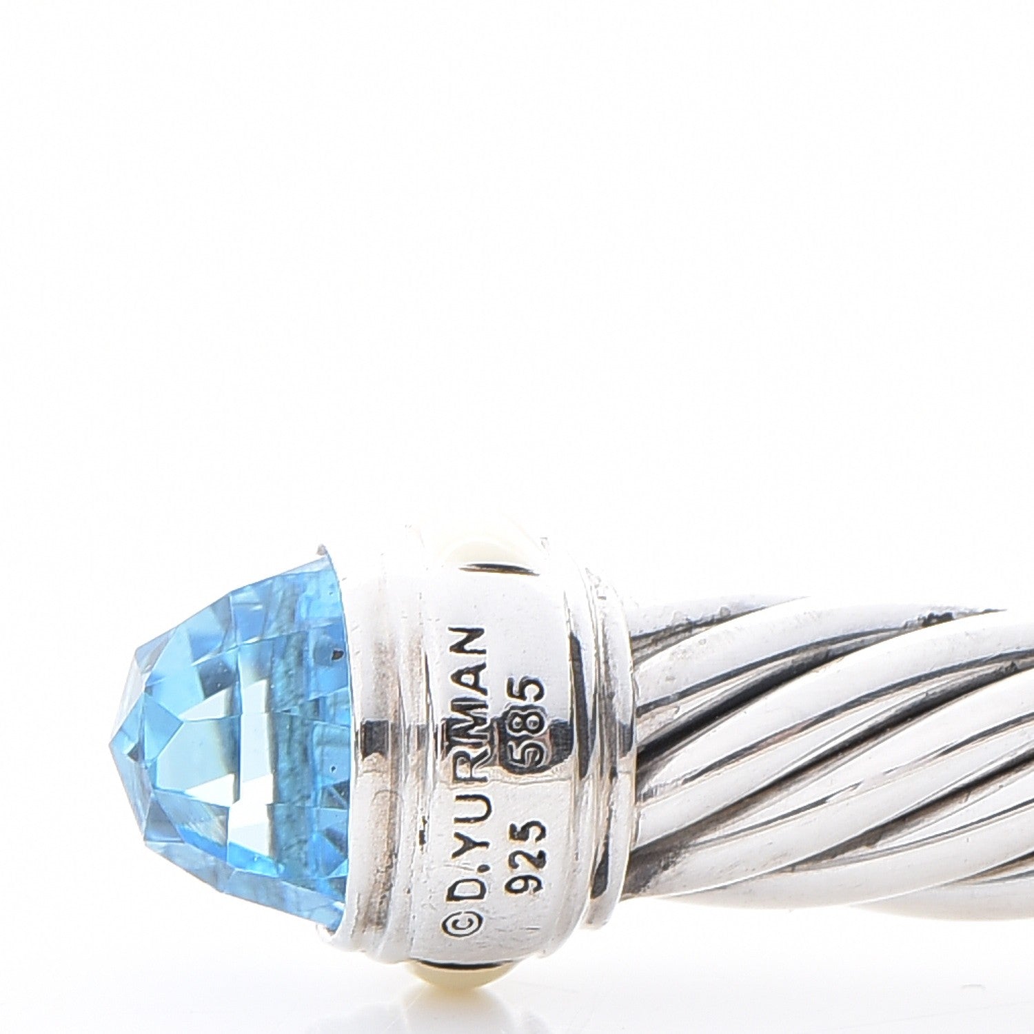 David Yurman Sterling Silver 14K Yellow Gold Blue Topaz 7mm Cable Classics Bracelet 5 of 5