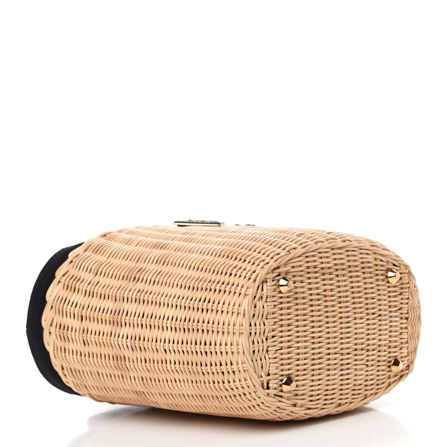 Prada Wicker Canvas Shoulder Bag Naturale Black 4 of 16