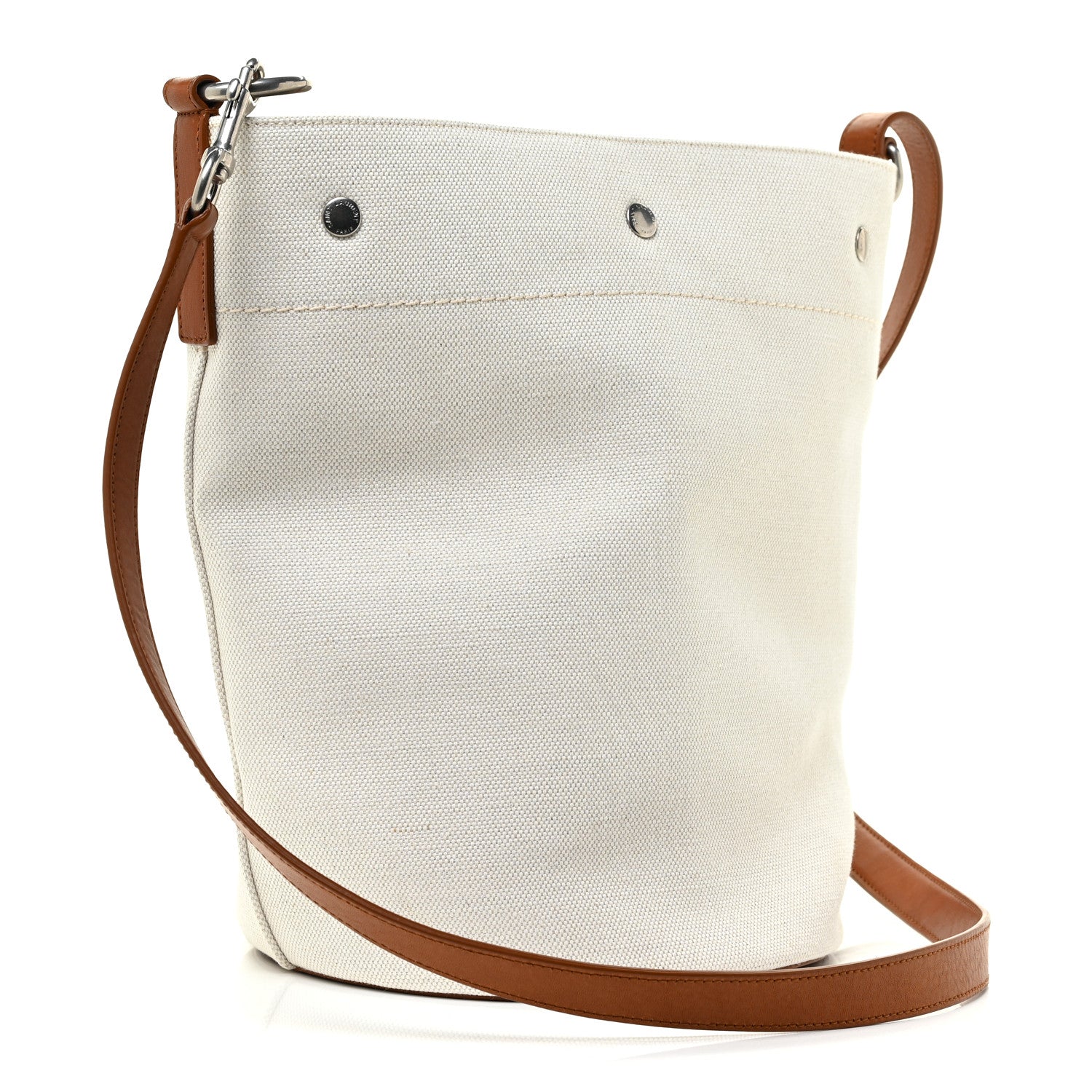 Saint Laurent Linen Calfskin Rive Gauche Bucket Bag Grey Cognac 4 of 13