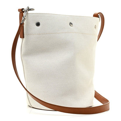 Saint Laurent Linen Calfskin Rive Gauche Bucket Bag Grey Cognac 4 of 13