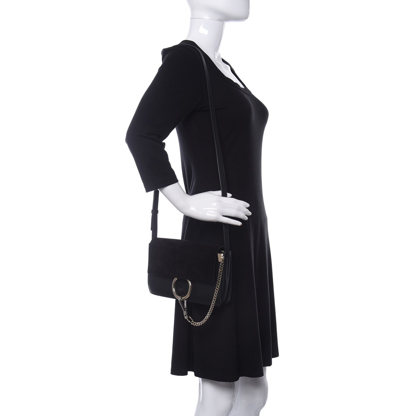 Suede Calfskin Small Faye Shoulder Bag Black