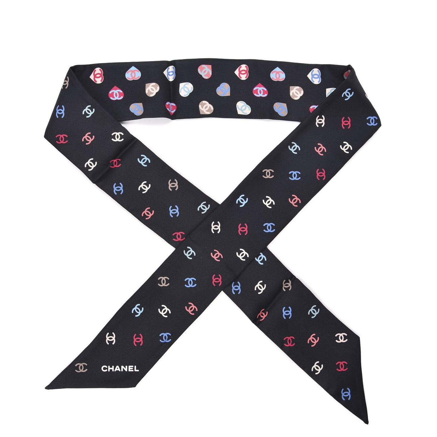 Silk Heart CC Slim Bandeau Scarf Black