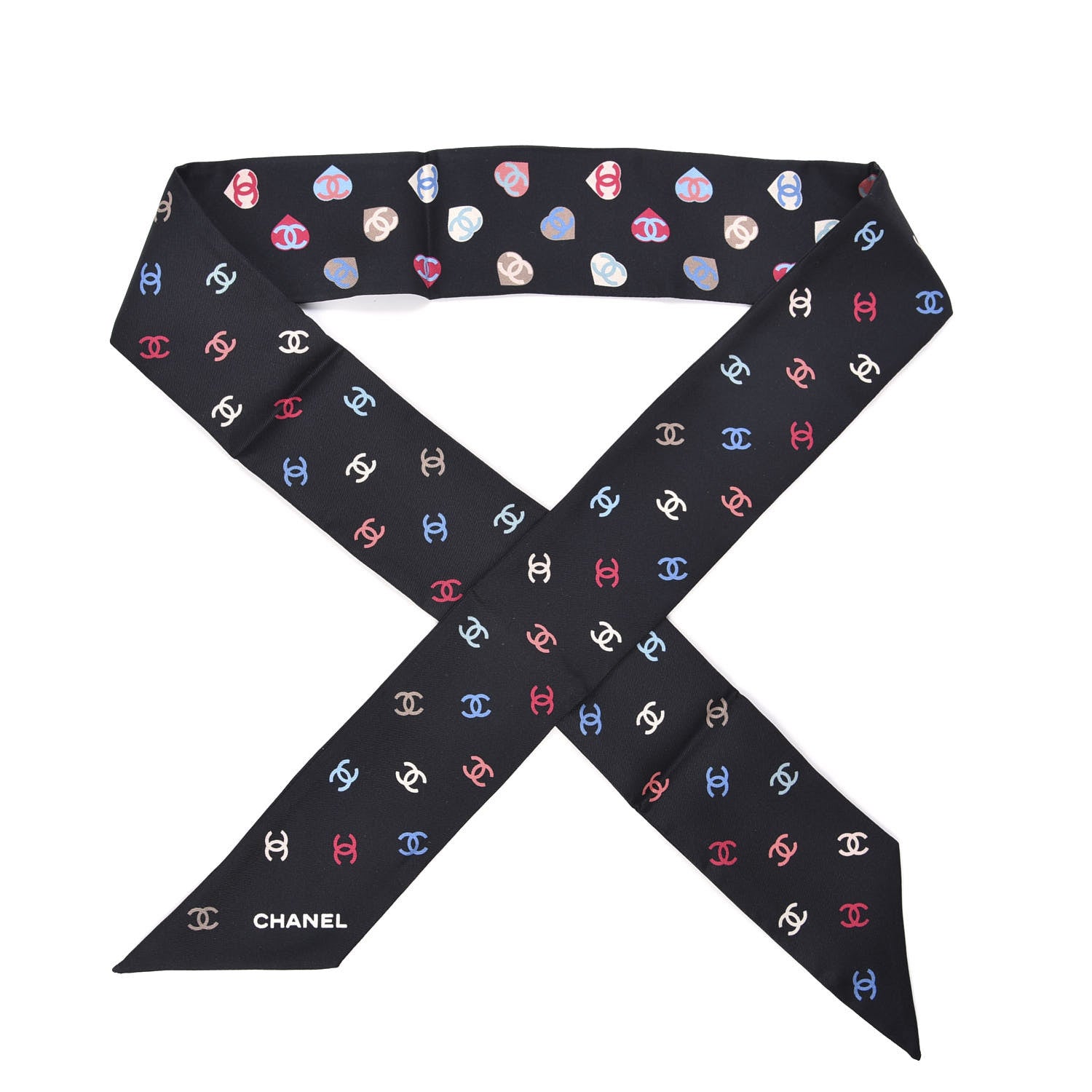 Chanel Silk Heart CC Slim Bandeau Scarf Black 1 of 3