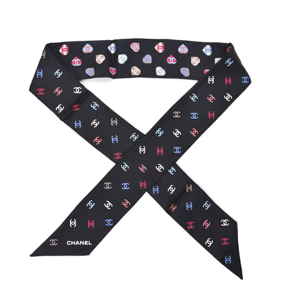 Chanel Silk Heart CC Slim Bandeau Scarf Black 1 of 3