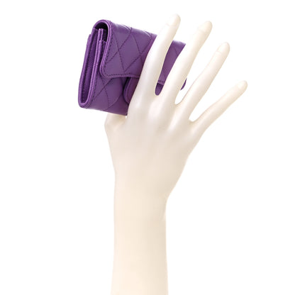 Chanel Caviar Quilted Flap Card Holder Wallet Purple 2 of 9