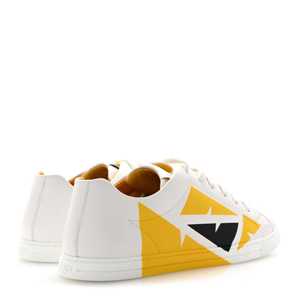 Fendi Calfskin Bugs Eye Print Mens Low Top Sneakers 9 White Giallo Black 5 of 10