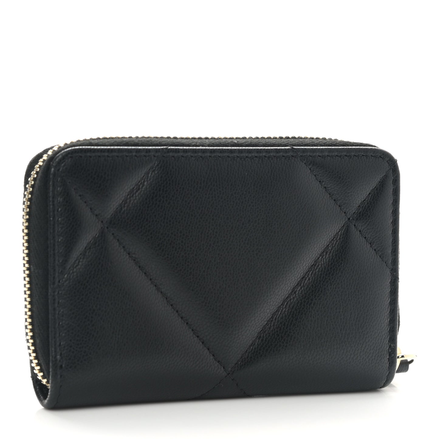 Goatskin Quilted Chanel 19 Zip Around Coin Purse Wallet Black