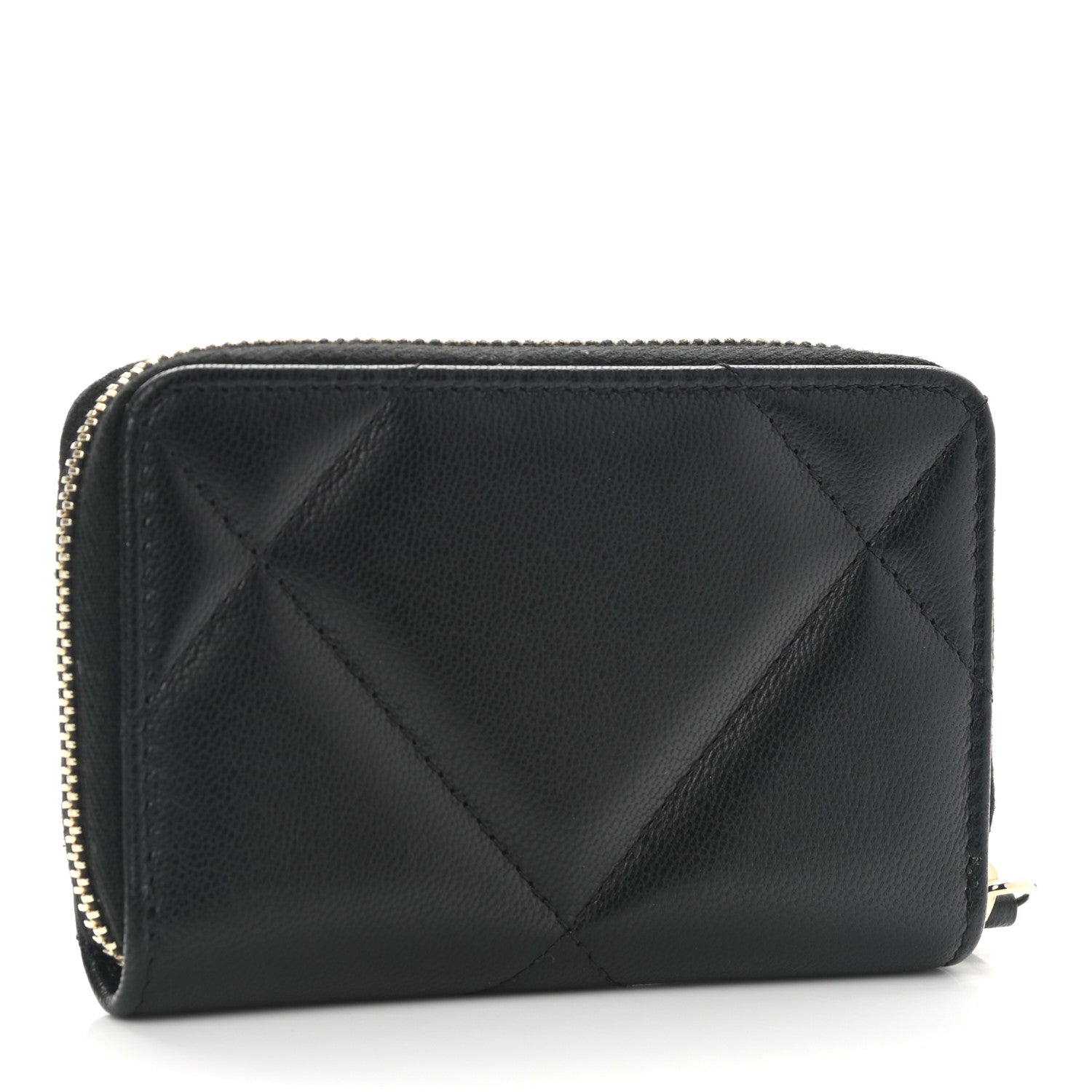 Chanel Goatskin Quilted Chanel 19 Zip Around Coin Purse Wallet Black 3 of 8