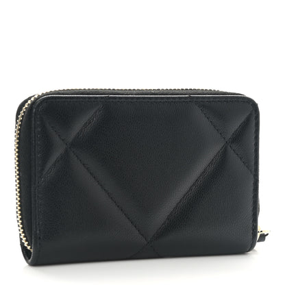 Chanel Goatskin Quilted Chanel 19 Zip Around Coin Purse Wallet Black 3 of 8