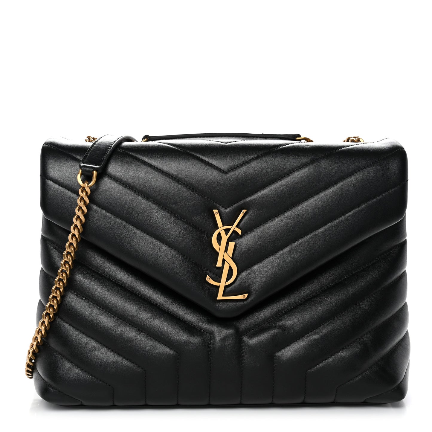 Calfskin Y Quilted Monogram Medium Loulou Chain Satchel Black