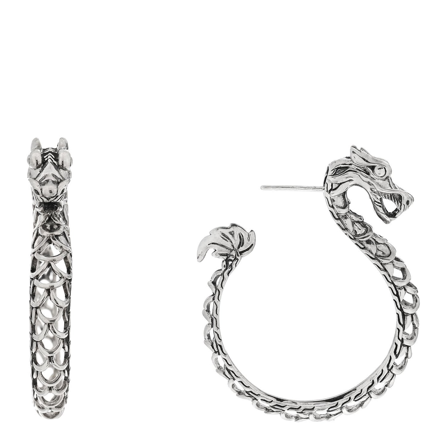 Sterling Silver Naga Dragon Hoop Earrings