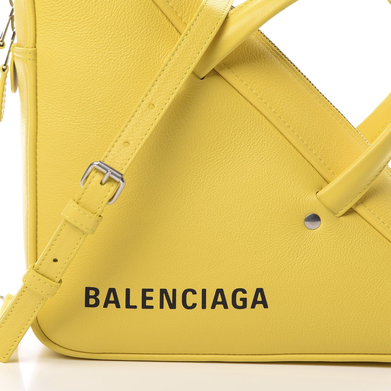 Balenciaga Shiny Day Calfskin Logo S Triangle Duffle Jaune Black 8 of 11