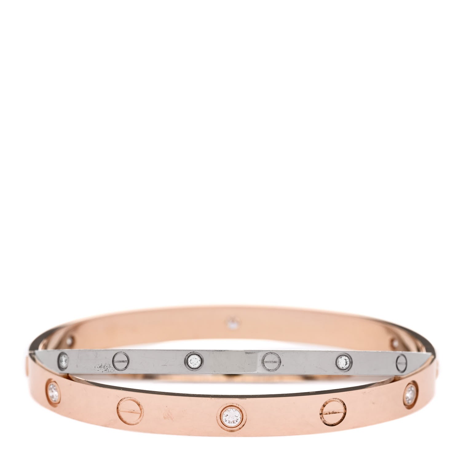 Cartier 18K Pink White Gold 12 Diamond Double LOVE Bracelet 17 2 of 9