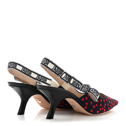 Christian Dior Canvas Ribbon Pop Heart I Love Paris Embroidered J'Adior Slingback 65mm Pumps 39.5 Deep Blue Red 5 of 10