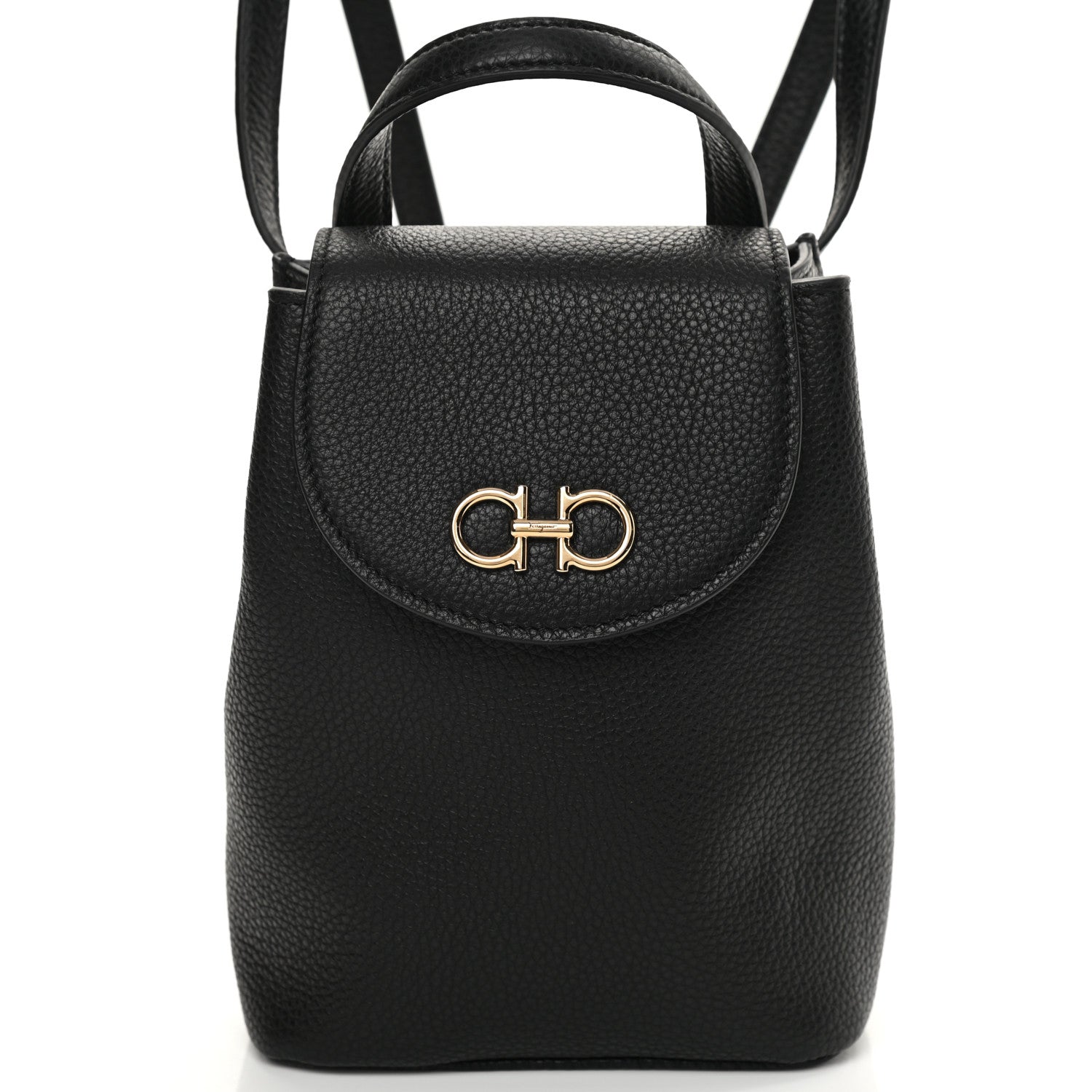 Salvatore Ferragamo Hammered Calfskin Gancini Mini Bag Black 7 of 10