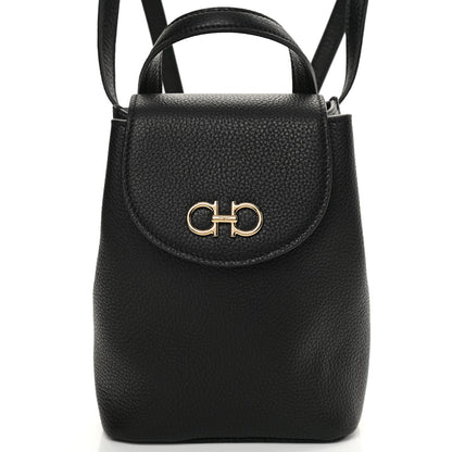 Salvatore Ferragamo Hammered Calfskin Gancini Mini Bag Black 7 of 10