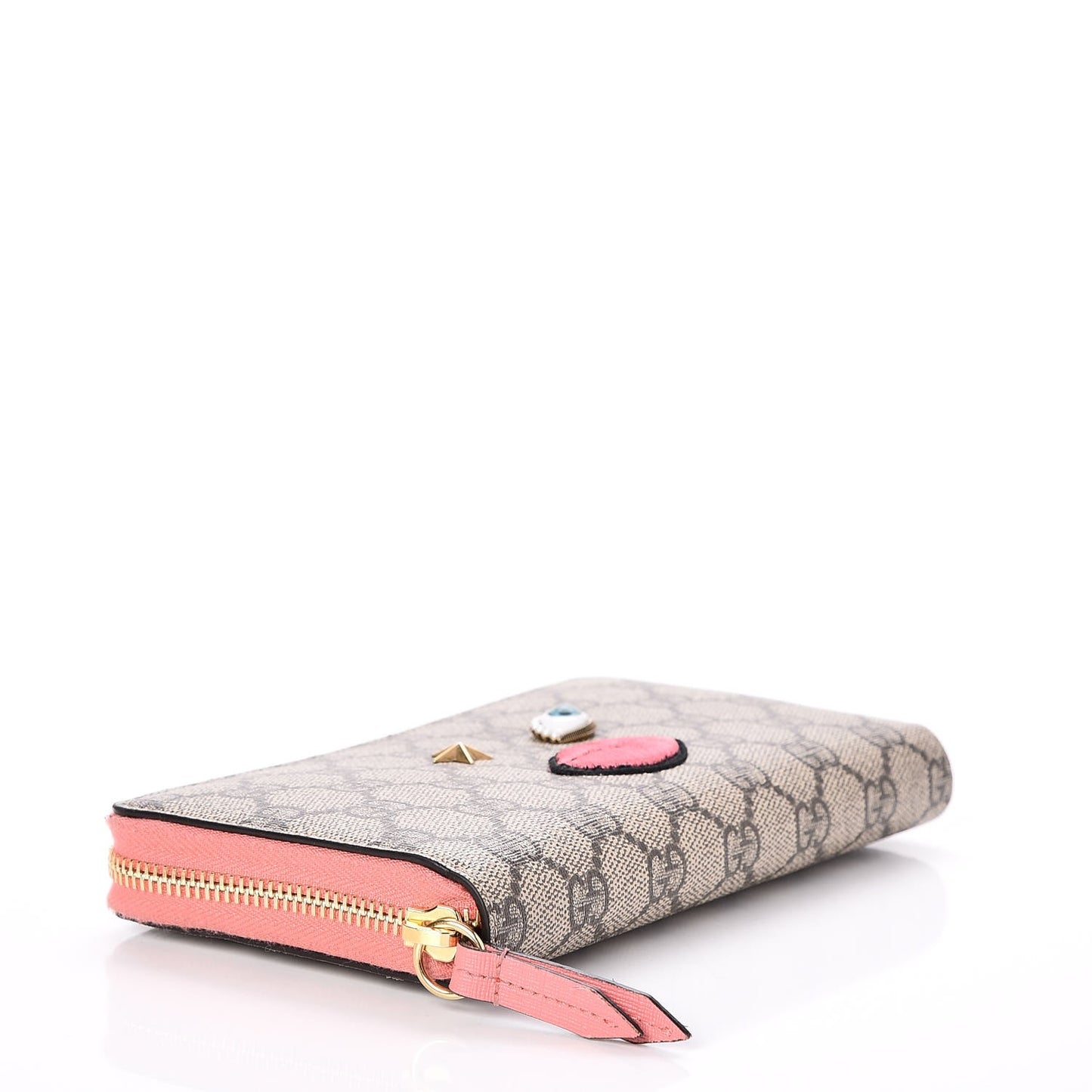 GG Supreme Monogram Embroidered Face Zip Around Wallet Pink