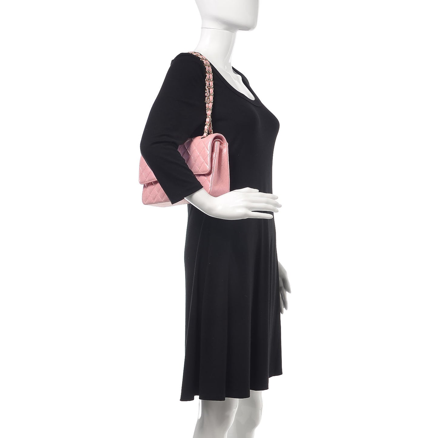 Iridescent Caviar Quilted Medium Double Flap Rose Pink