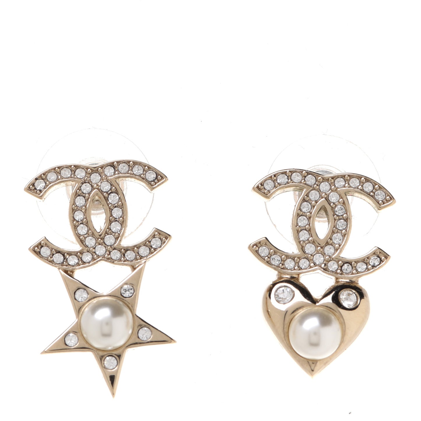 Crystal Pearl Charming Winter CC Star Heart Earrings Gold
