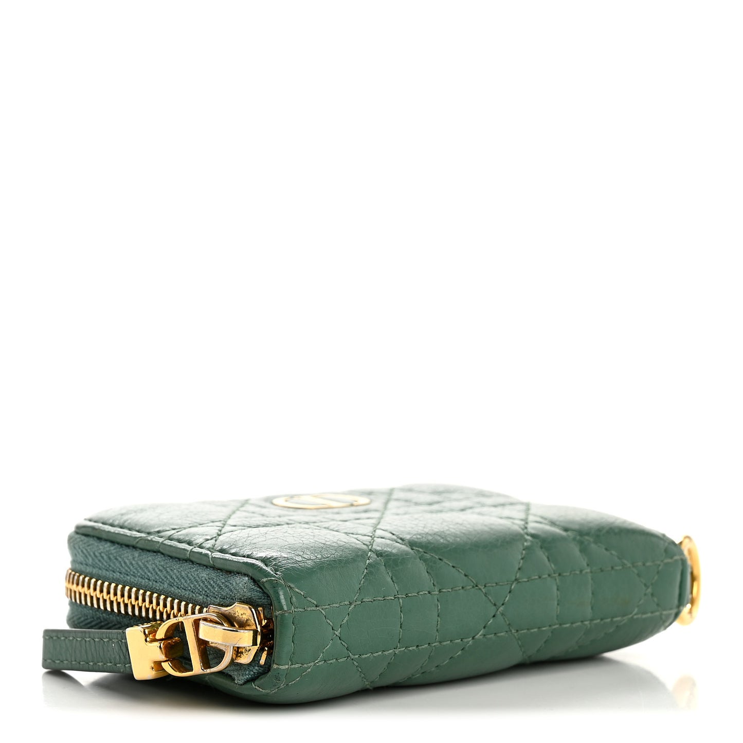 Grained Calfskin Supple Cannage Caro Scarlet Zipped Wallet Vert Tundra