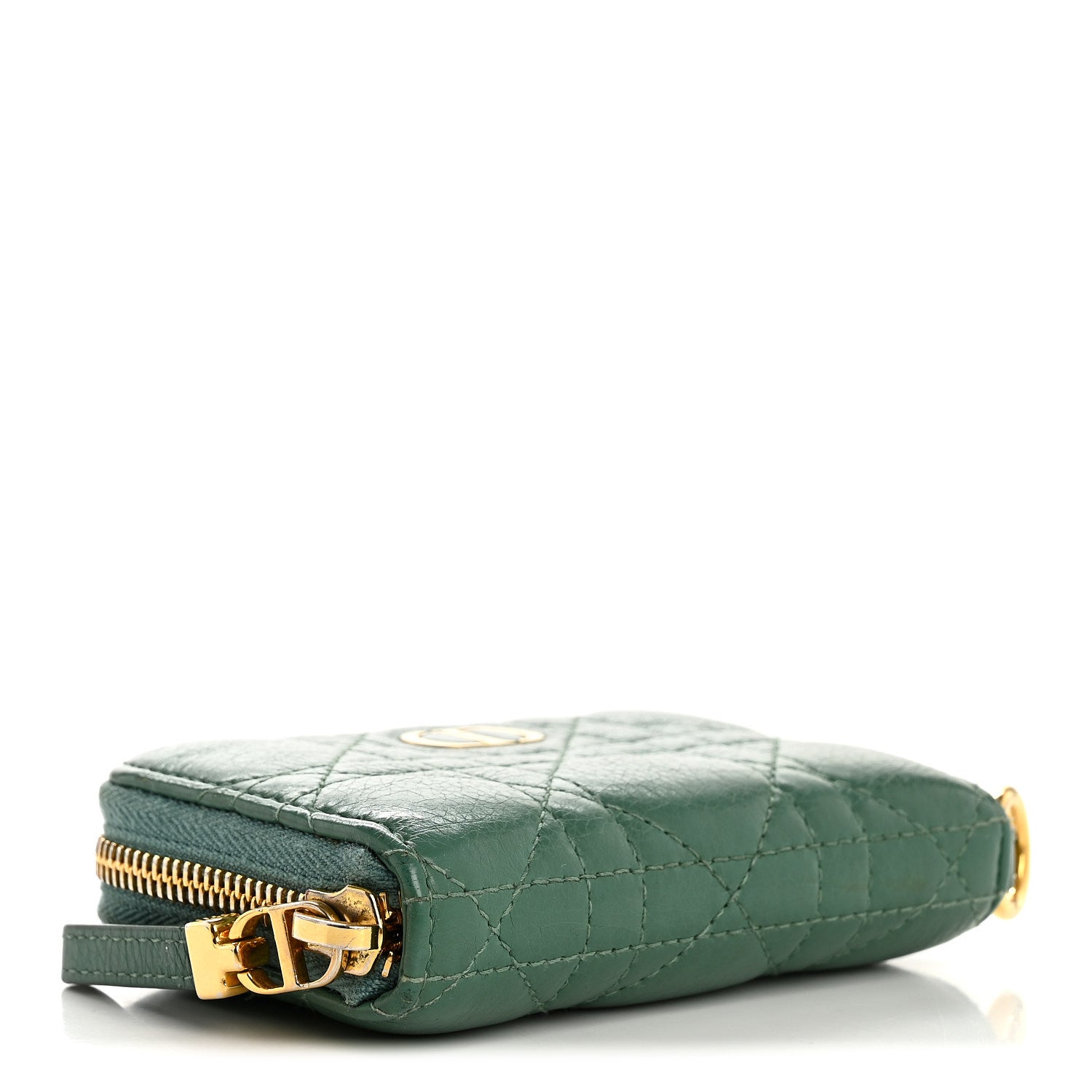 Christian Dior Grained Calfskin Supple Cannage Caro Scarlet Zipped Wallet Vert Tundra 4 of 8