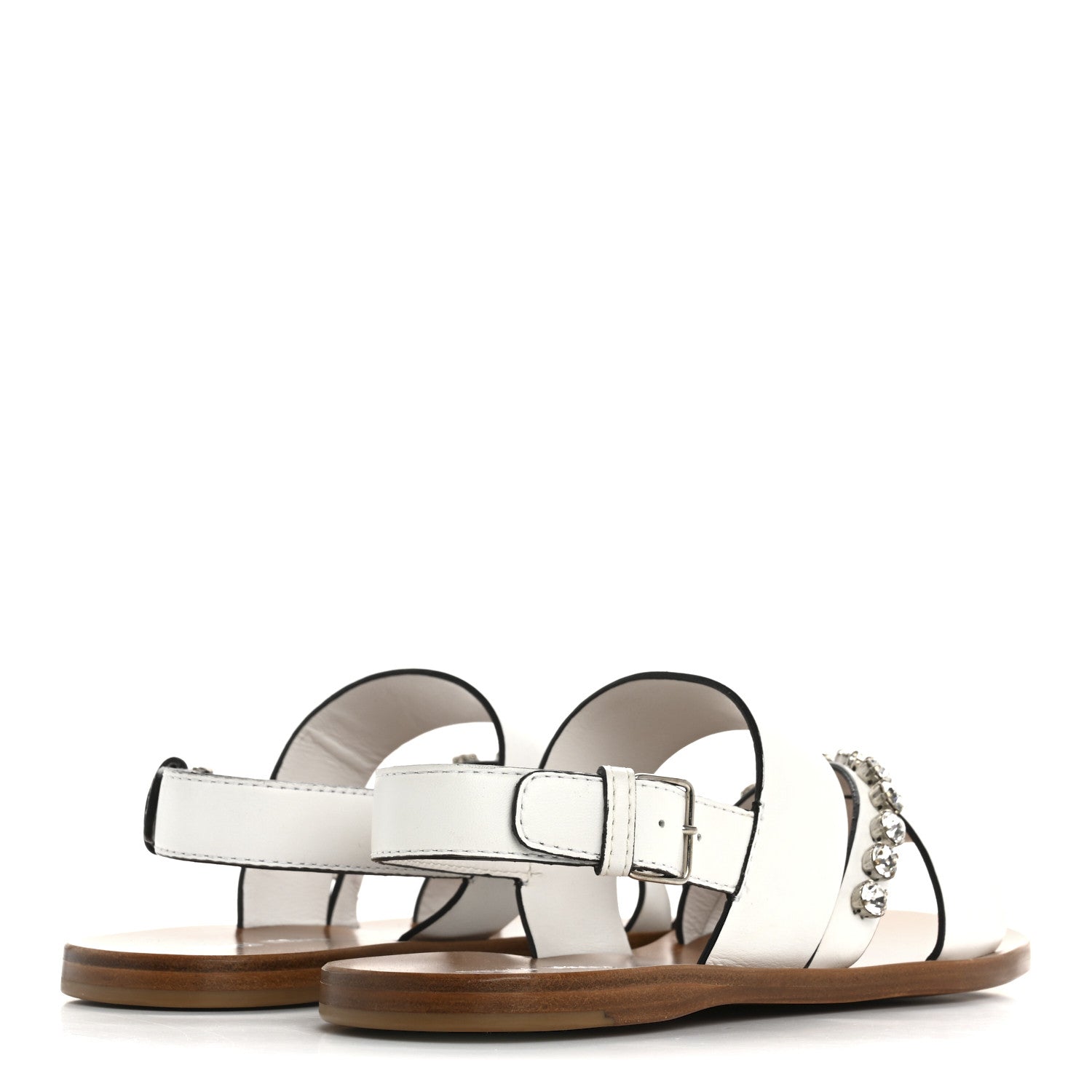 Miu Miu Vitello Crystal Flat Sandals 37 White 5 of 9