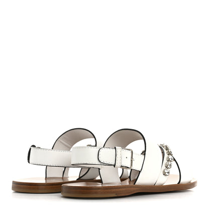 Miu Miu Vitello Crystal Flat Sandals 37 White 5 of 9