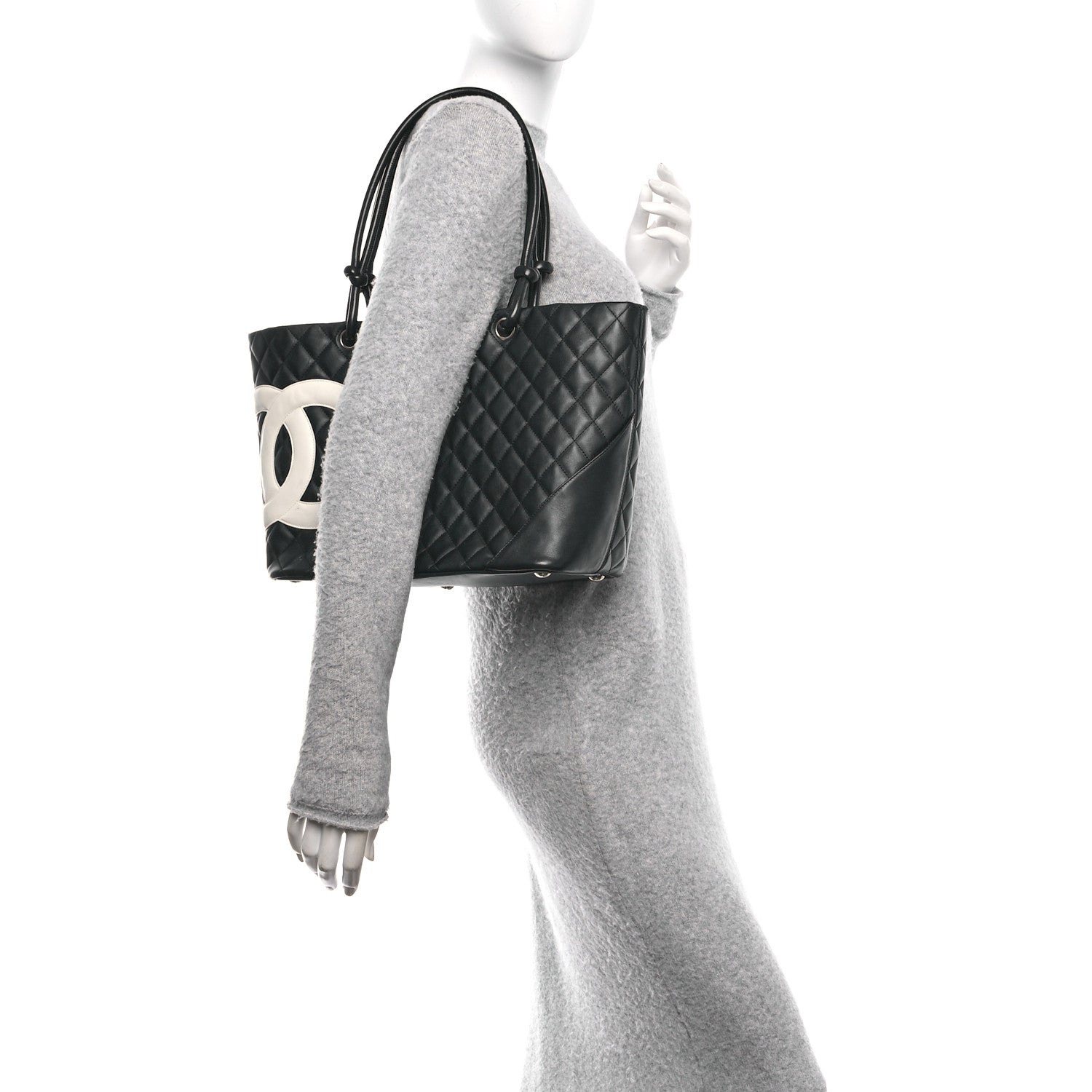 Chanel Calfskin Quilted Large Cambon Tote Black White 2 of 10